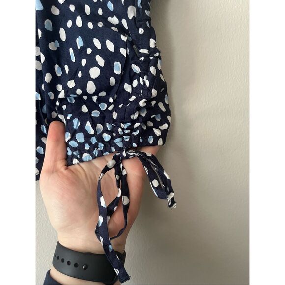 Roxy Medium Womens Blue and White Puff Sleeve Crop Top White Polka Dot - Picture 3 of 6